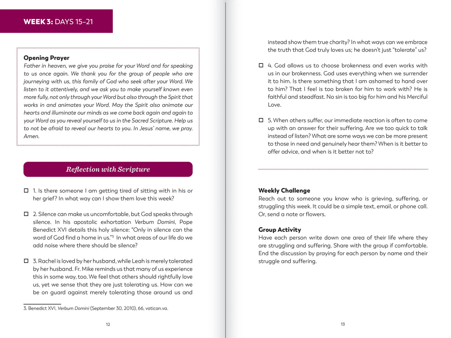 Page from a Bible study guide with text and a reflection section.