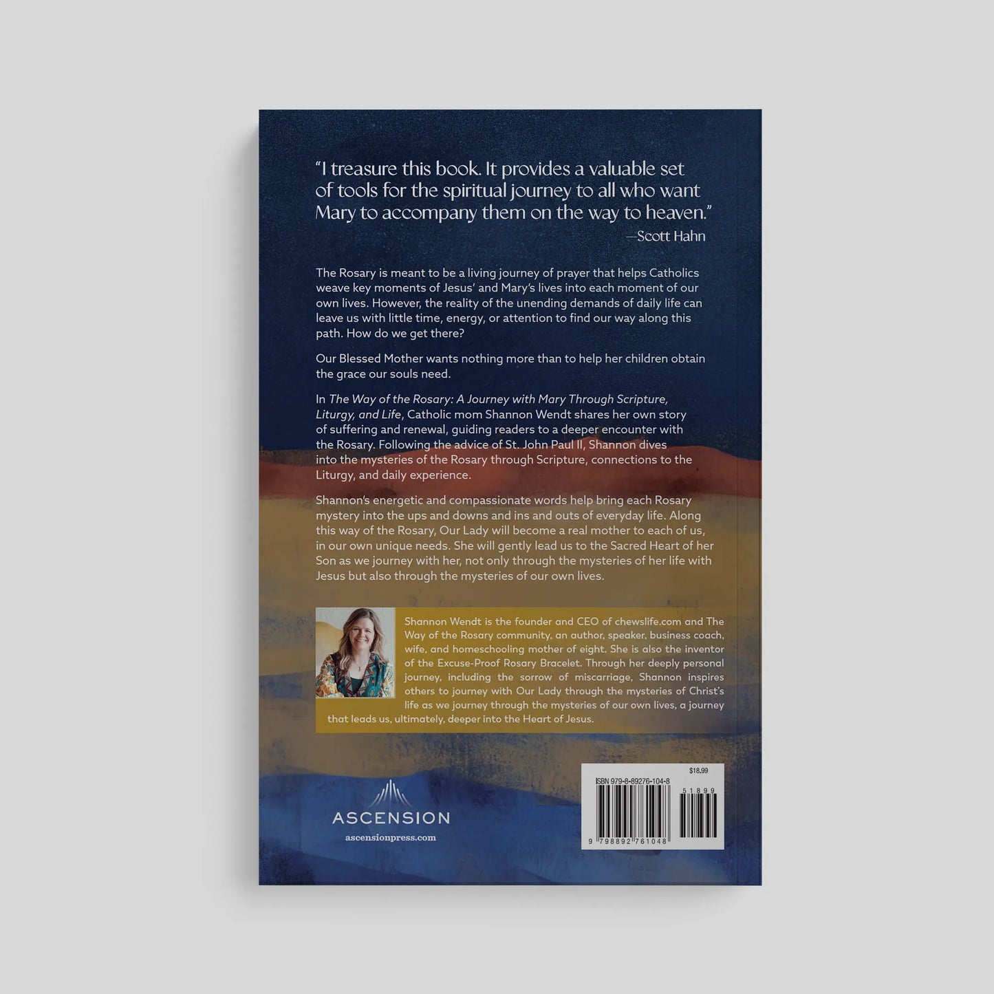 Back cover of a book with text and a barcode on a blue and yellow background