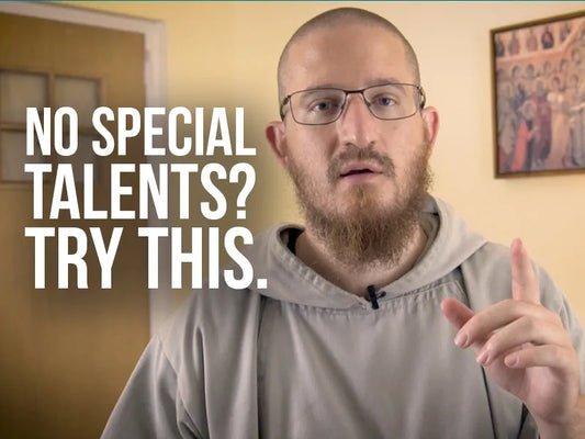 Fr. Mark-Mary with text "no special talents? Try this"