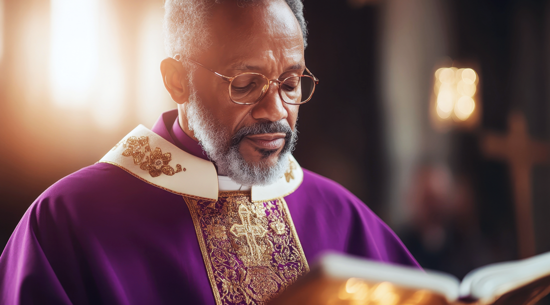 a priest in Advent purple vestments