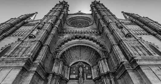 gothic cathedral in black and white