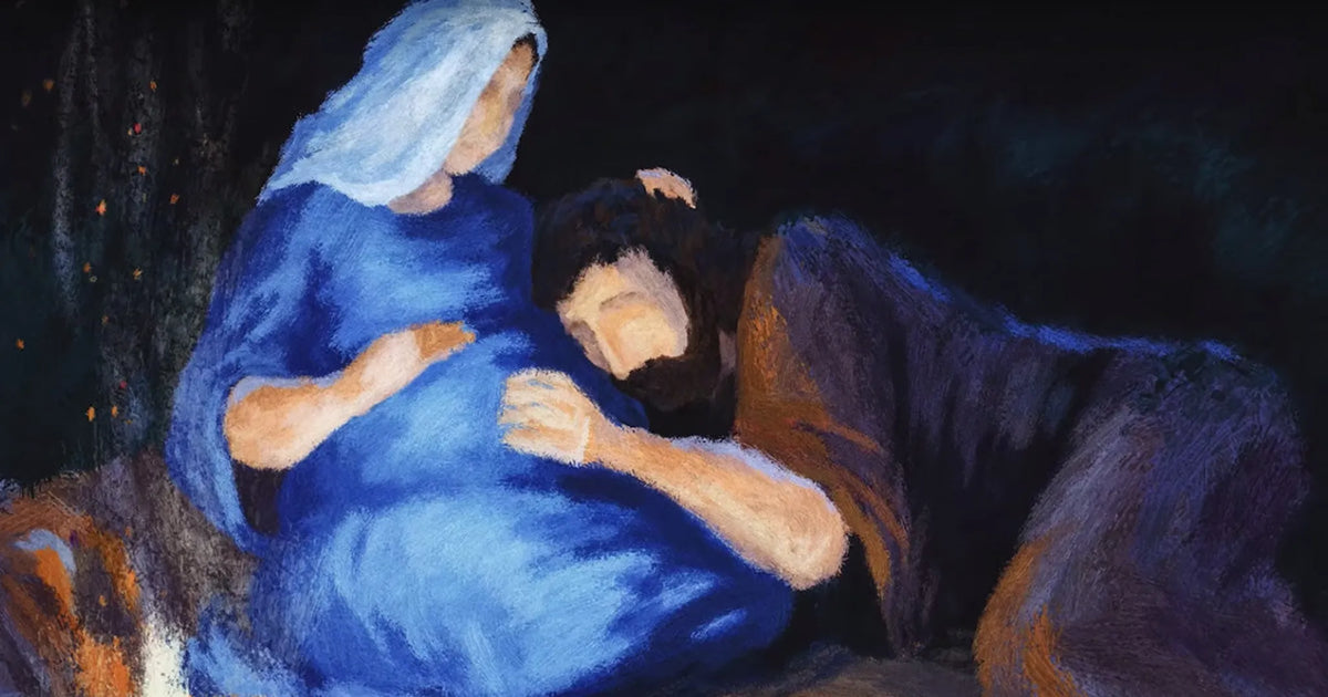 painting of Joseph and Mary in cave before the birth of Jesus