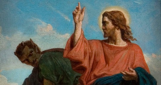 Jesus resisting temptation from the devil after 40 days in the desert