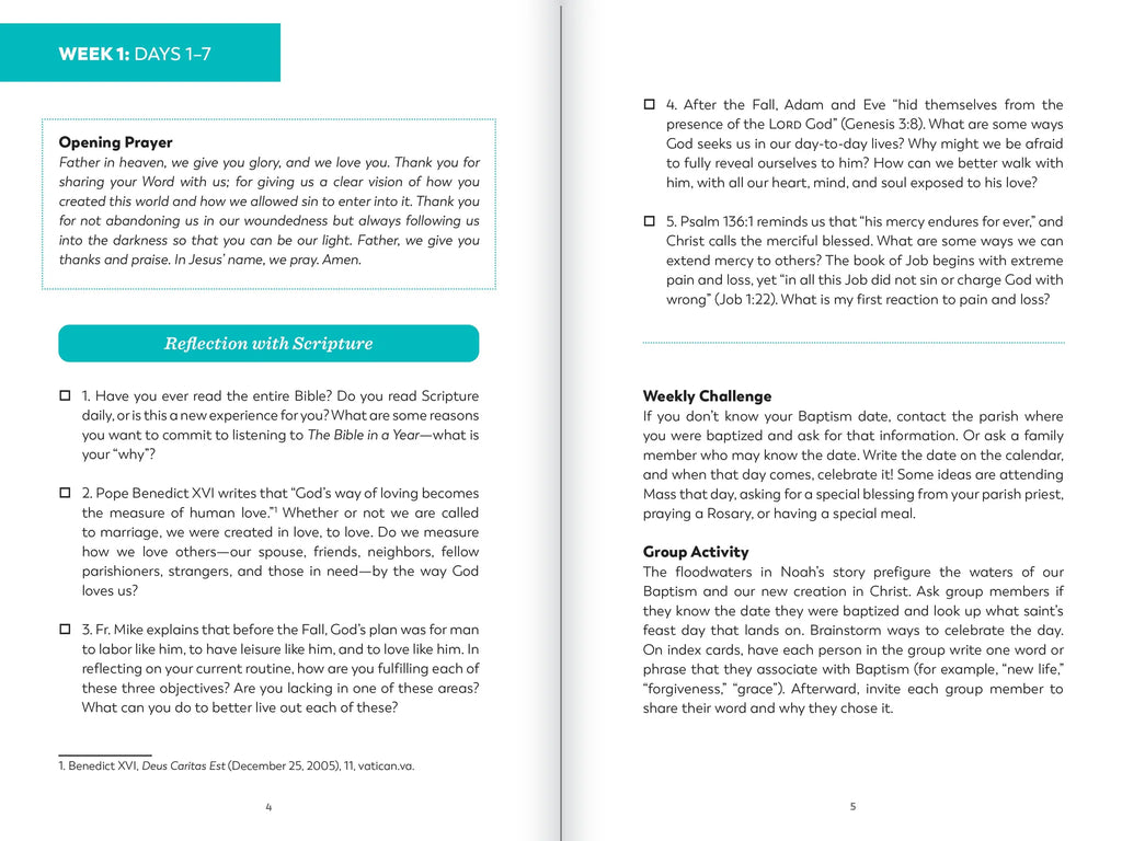 Pages from a Bible study guide with text and questions.