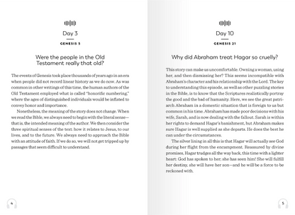 Two text excerpts from the featured book, titled "Were the people in the Old Testament really that old?" and "Why did Abraham treat Hagar so cruelly?"