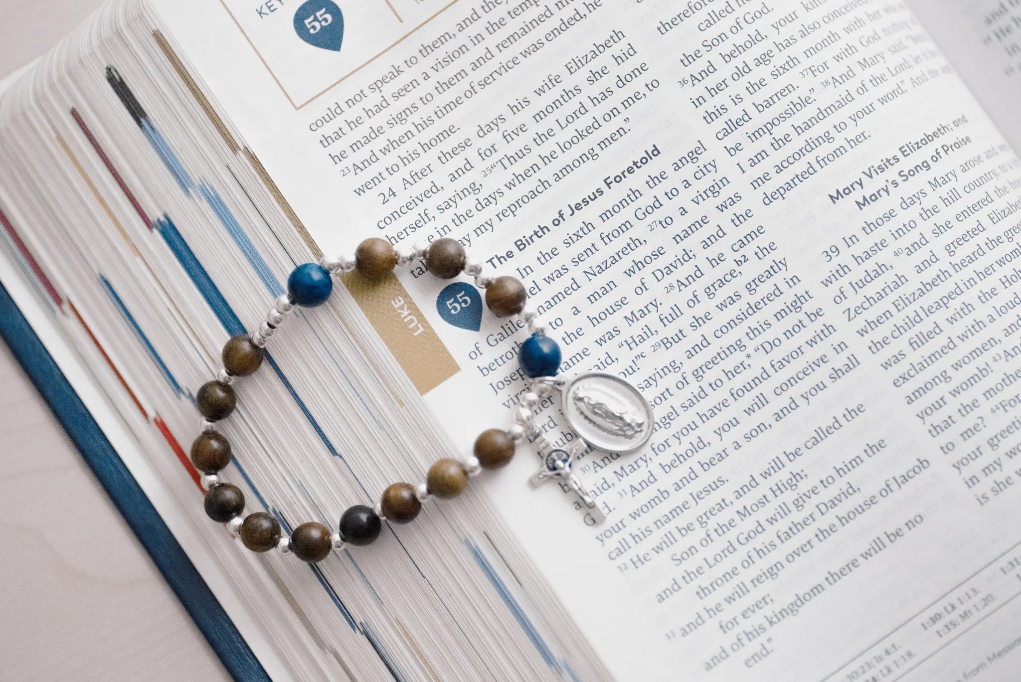 The Rosary in a Year Rosary: 1 Decade Wood/Gemstone Bracelet