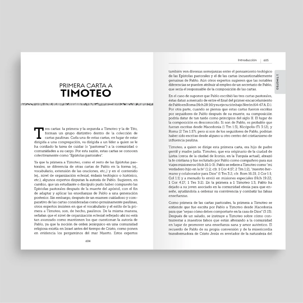 Interior of La Biblia de la Iglesia en América: Nuevo Testamento open to the First Letter to Timothy 