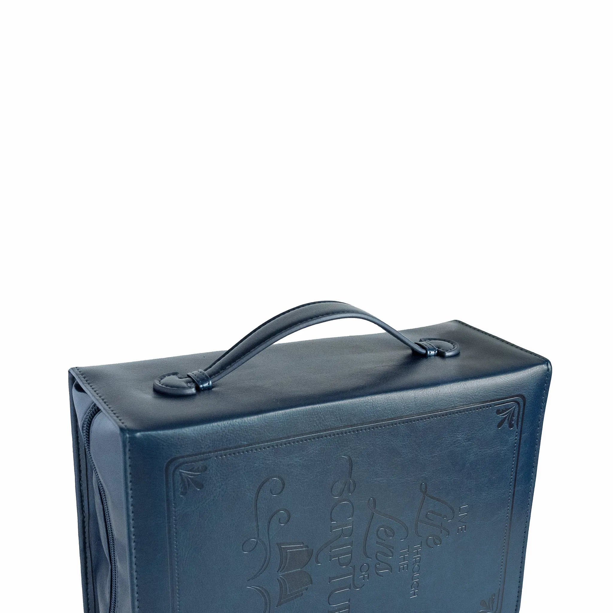 Funda para Biblia Vive la vida a través de la lente de las Escrituras (símil piel) Azul marino