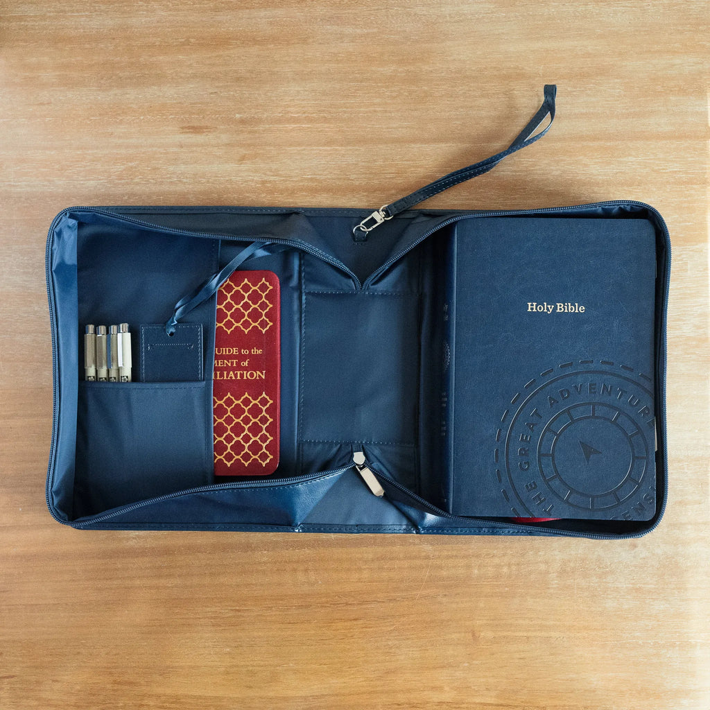 Funda para Biblia Vive la vida a través de la lente de las Escrituras (símil piel) Azul marino