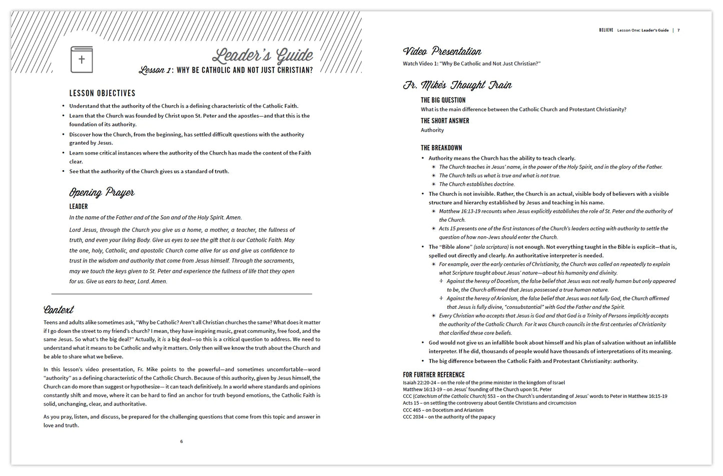 A sneak peek at the Lesson one leader's guide for Quick Catholic Lessons with Fr. Mike, a teacher's guide by Ascension. 