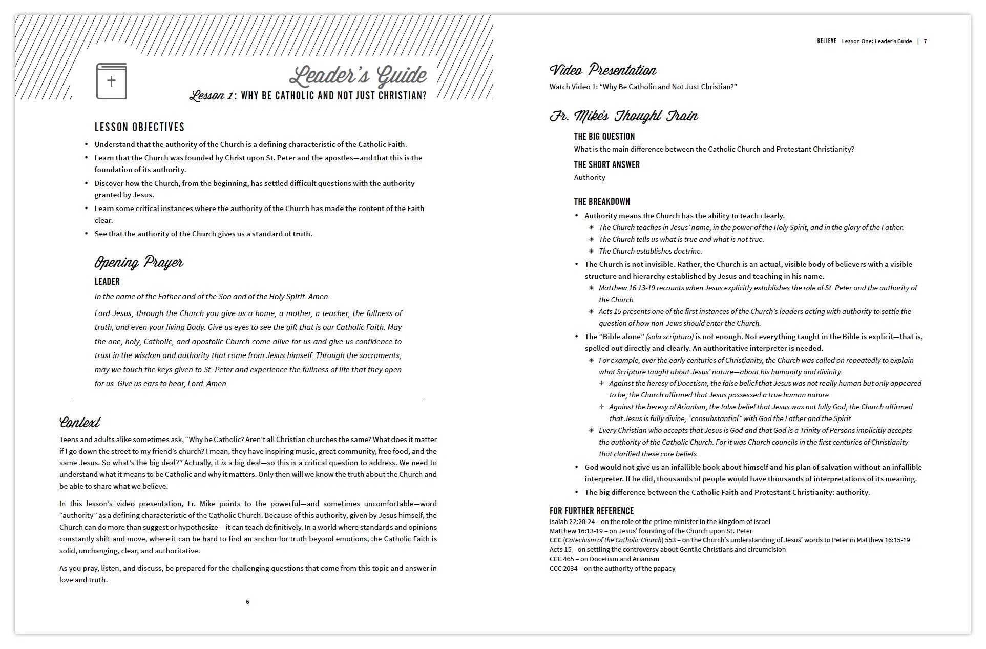 A sneak peek at the Lesson one leader's guide for Quick Catholic Lessons with Fr. Mike, a teacher's guide by Ascension. 