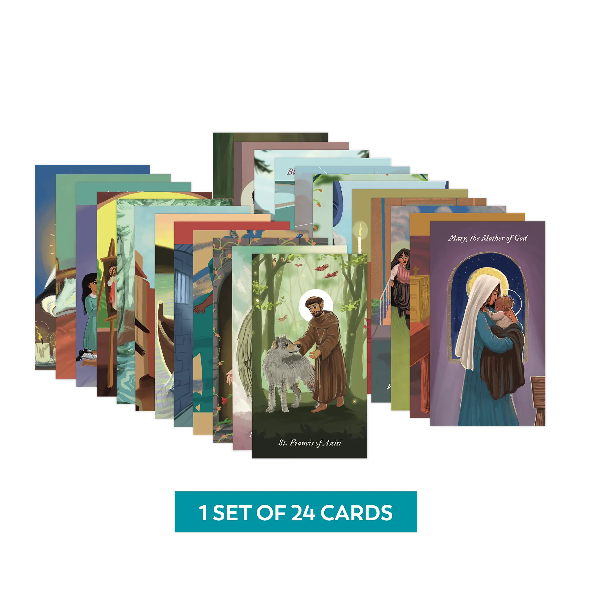 Renewed & Received Saint Prayer Cards, Complete Set (1 Set of 24 Cards)