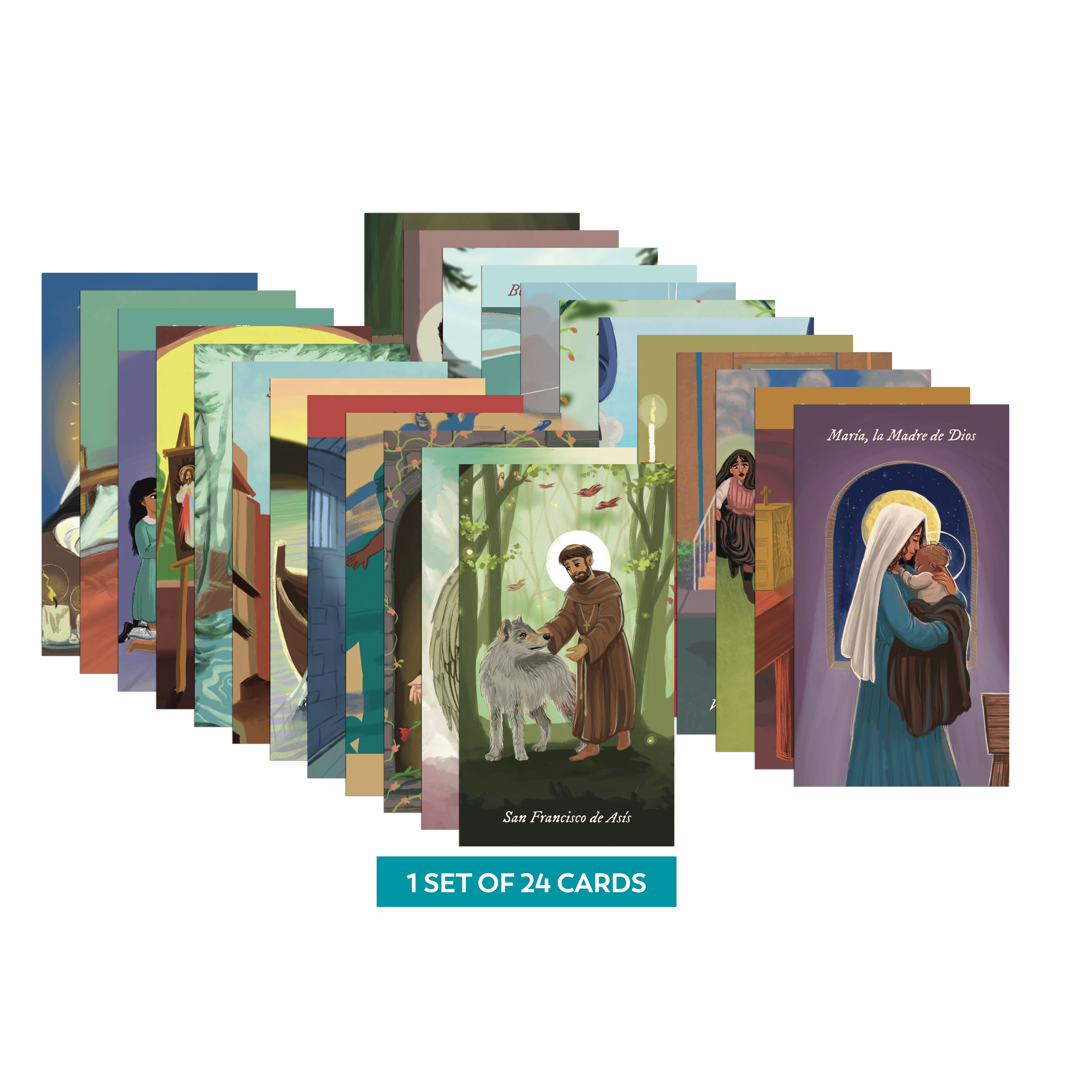Tarjetas de oración de santos renovados y recibidos, juego completo (1 juego de 24 tarjetas)