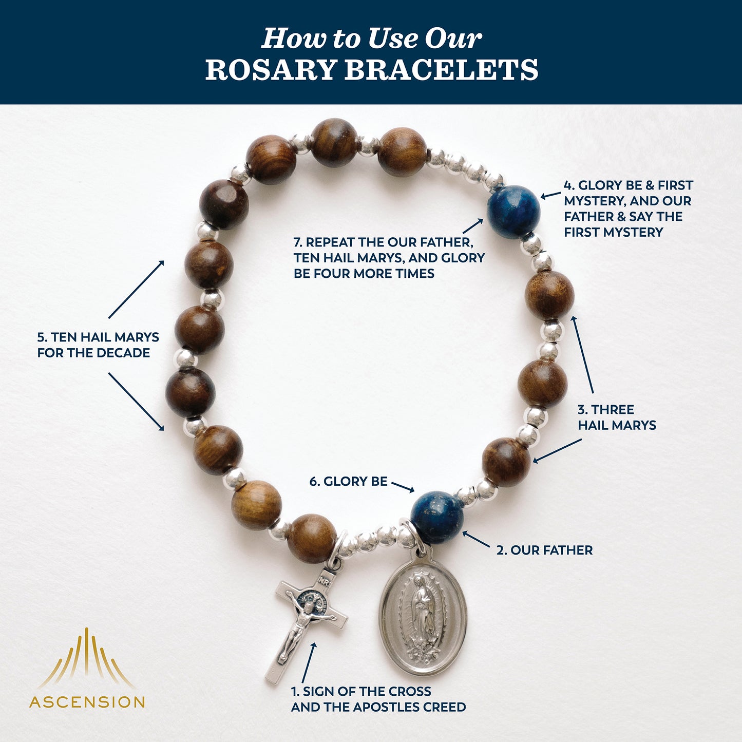 Rosary in a Year Rosary: 1 Decade Wood/Gemstone Bracelet