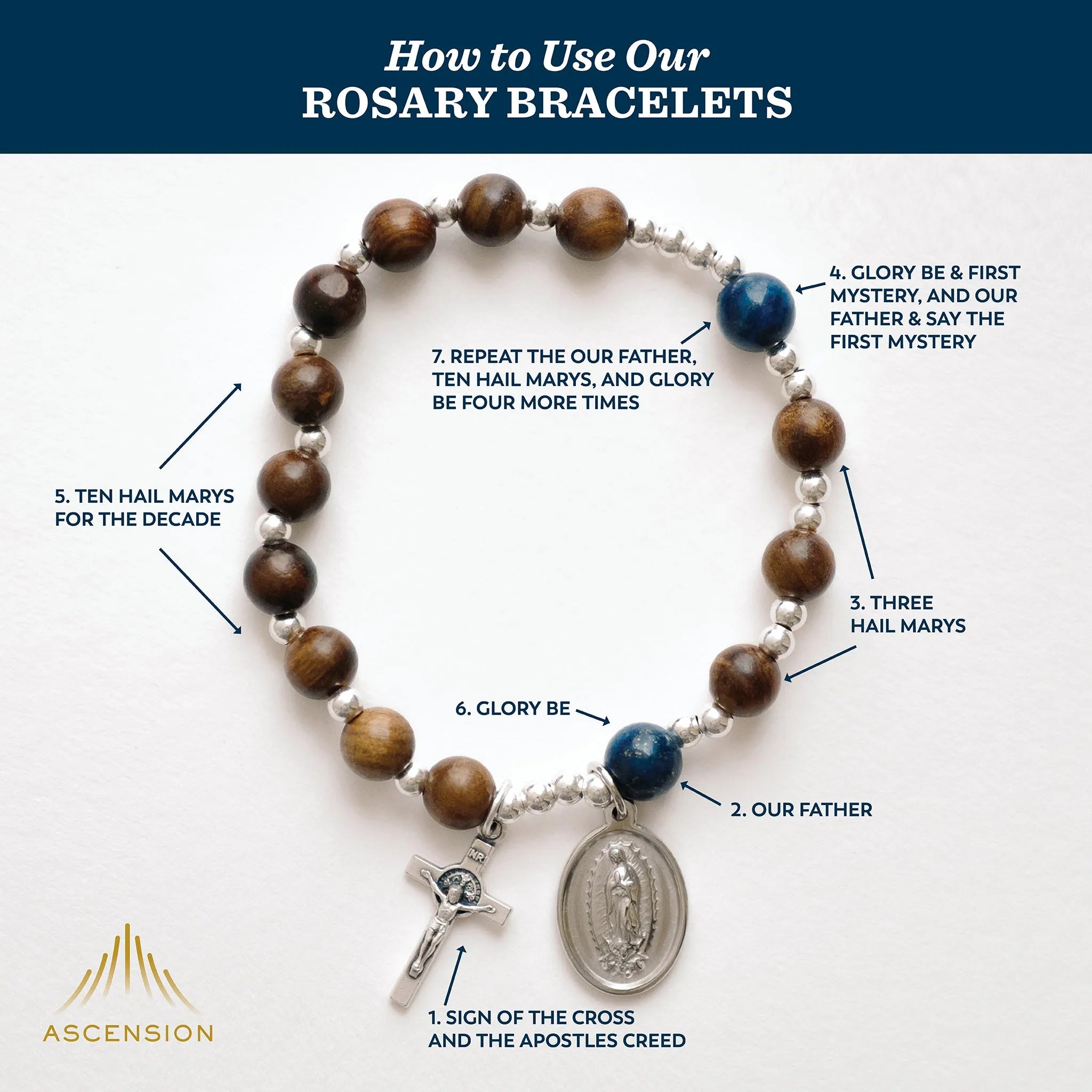 The Rosary in a Year Rosary: 1 Decade Wood/Gemstone Bracelet