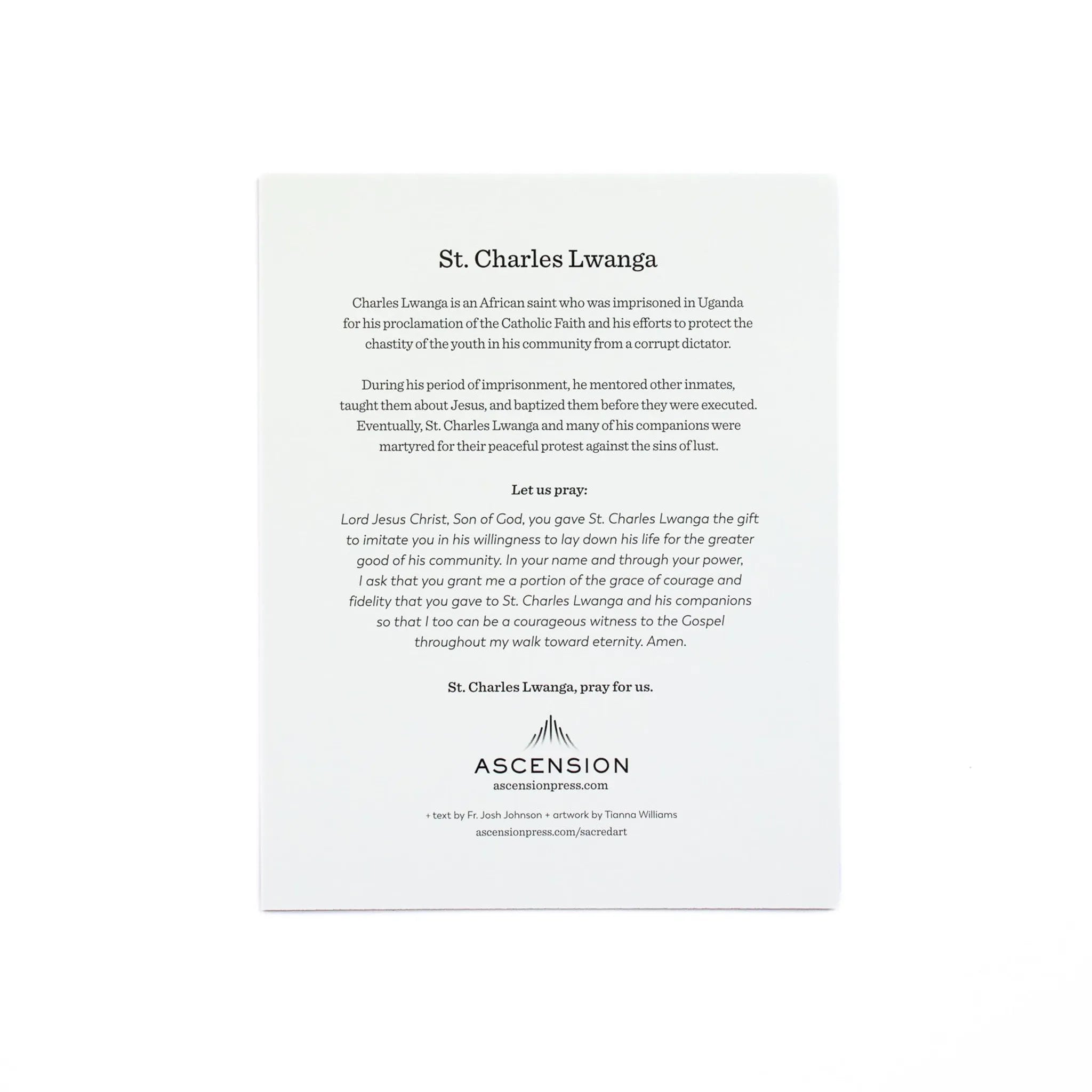St. Charles Lwanga Prayer Cards (Pack of 10)