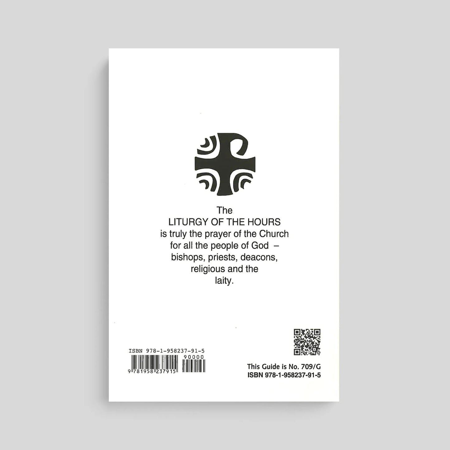 White book with black text and a cross symbol on a gray background