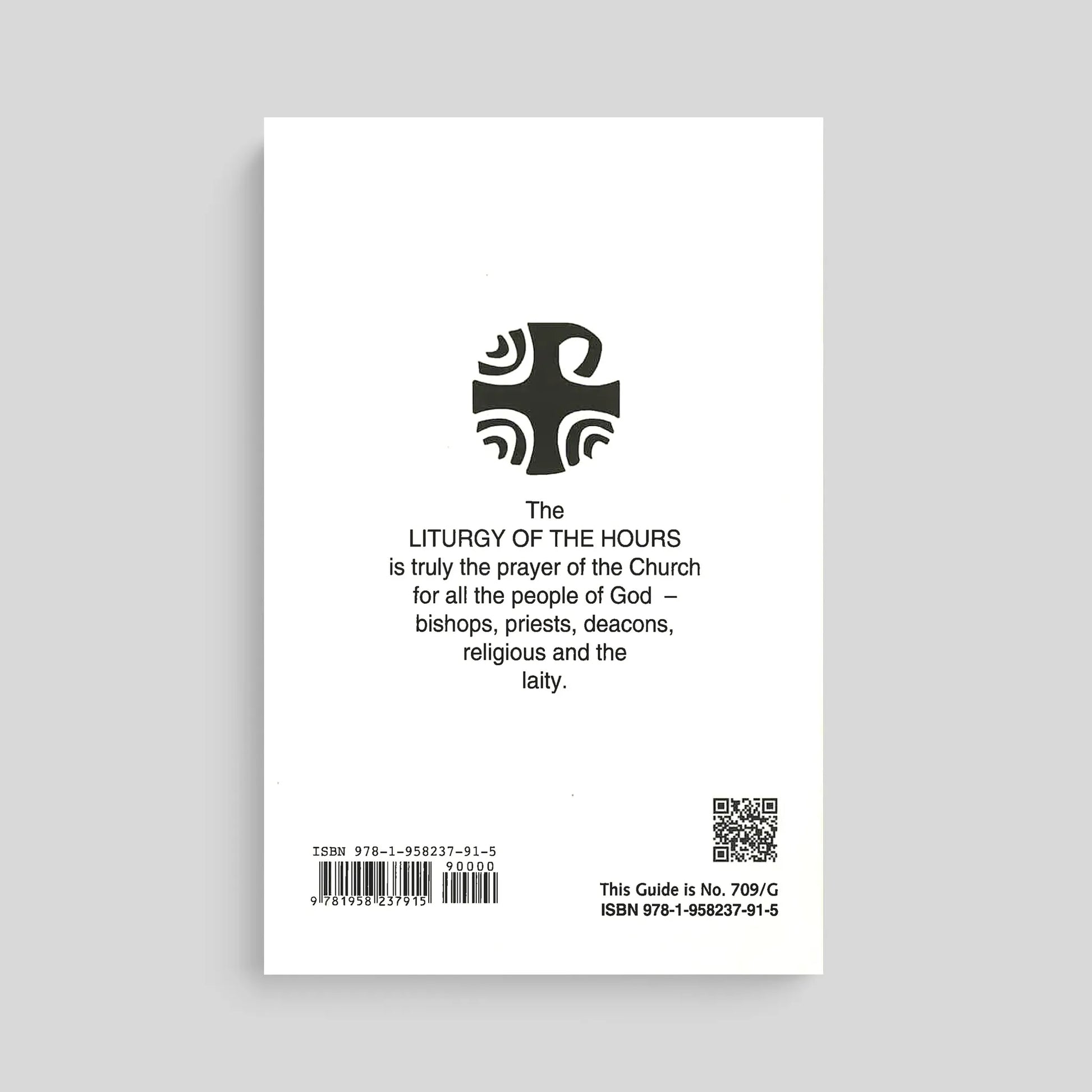 White book with black text and a cross symbol on a gray background