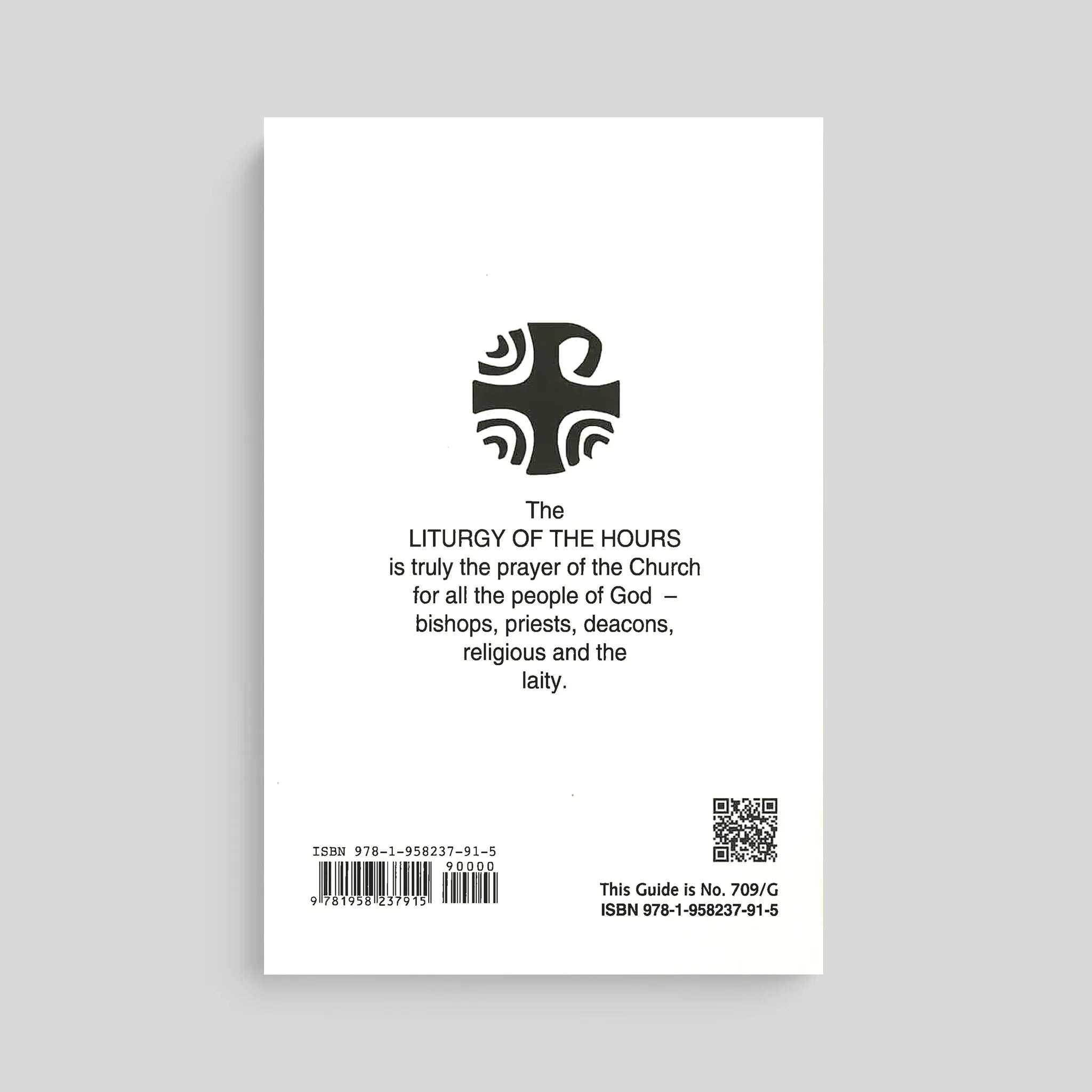 White book with black text and a cross symbol on a gray background