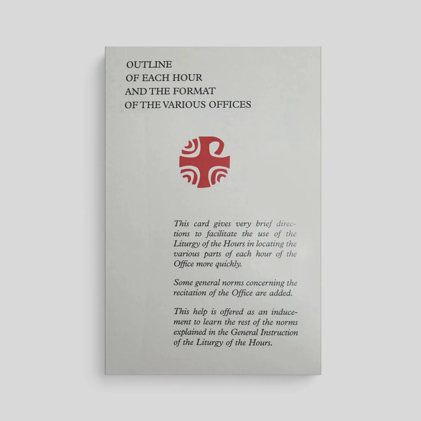 Card with text and red cross symbol on a gray background
