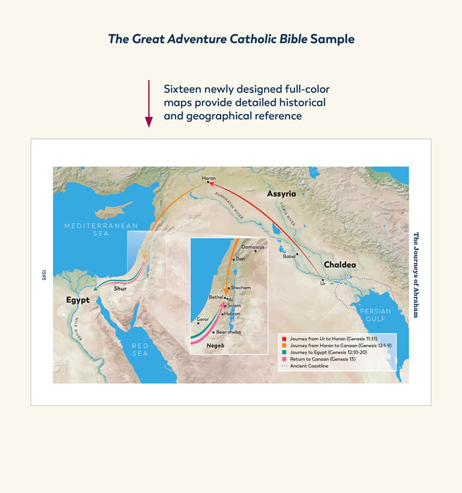 One of the sixteen newly designed, color maps that are seen in the Great Adventure Catholic Bible from Jeff Cavins and Ascension.