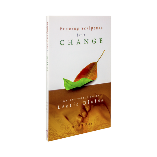 The Catholic book, Praying Scripture for a Change: An Introduction to Lectio Divina by Tim Gray and published by Ascension. The cover features a leaf that is half dead and brown and half alive and green.