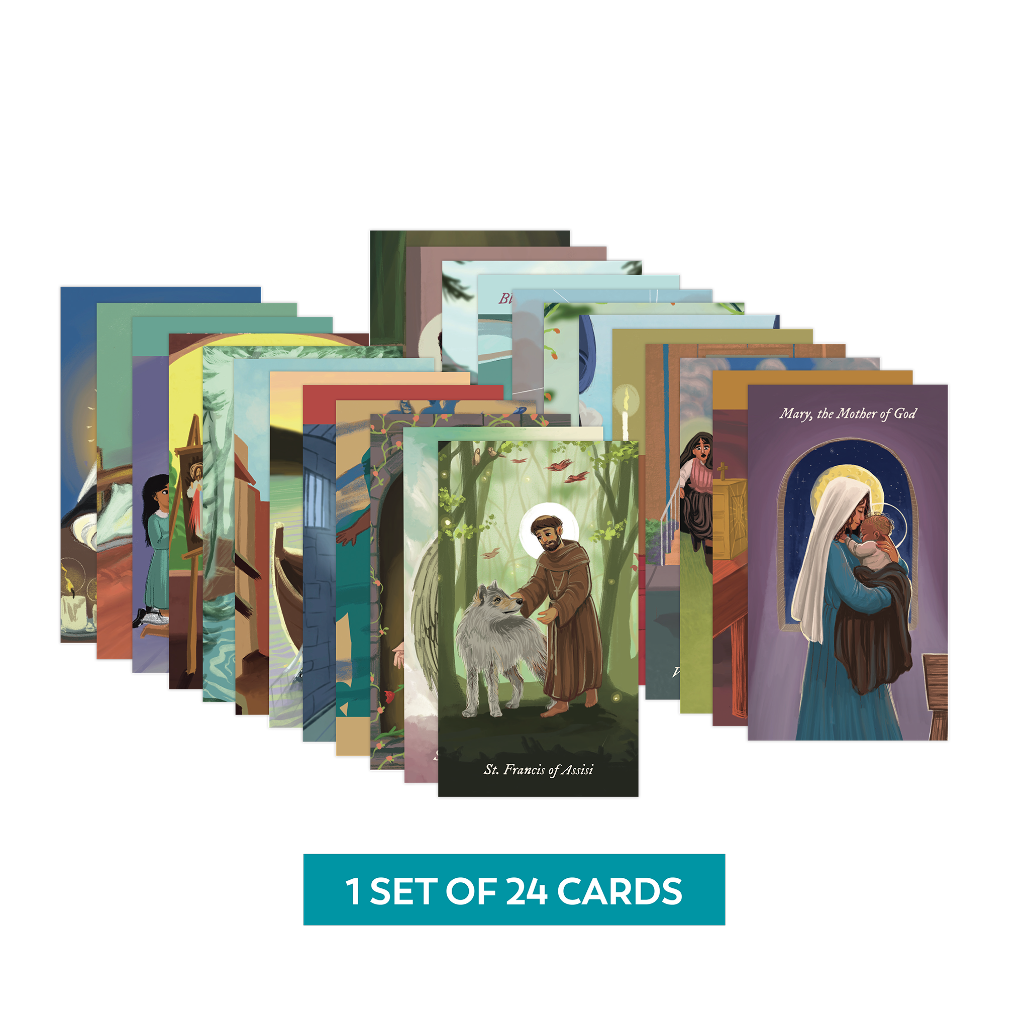 Tarjetas de oración de santos renovados y recibidos, juego completo (1 juego de 24 tarjetas)
