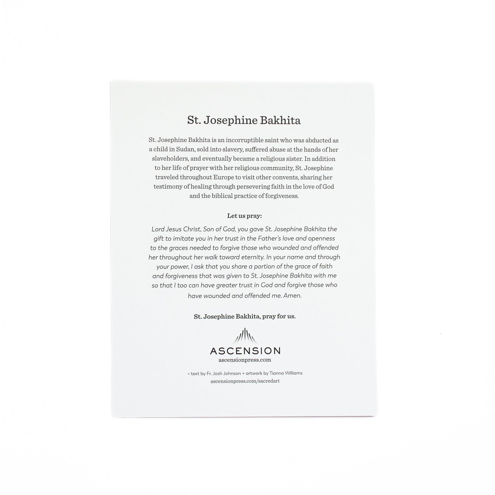 Estampas de oración de Santa Josefina Bakhita (Paquete de 10)