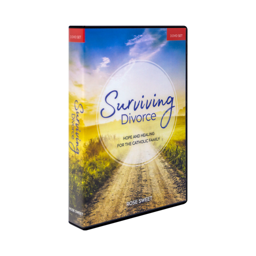 The DVD case for Surviving Divorce: Hope and Healing for the Catholic Family, DVD Set by Ascension. The front cover features a bright sunny road with a blue sky ahead.
